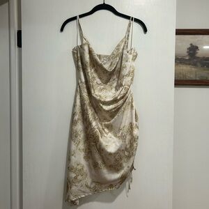 Garage Asymmetrical Satin Cowl Neck Dress